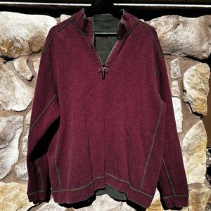 Tommy Bahama Men's Flipsider Reversible 1/4 Zip Sweater Burgundy Green Size XL